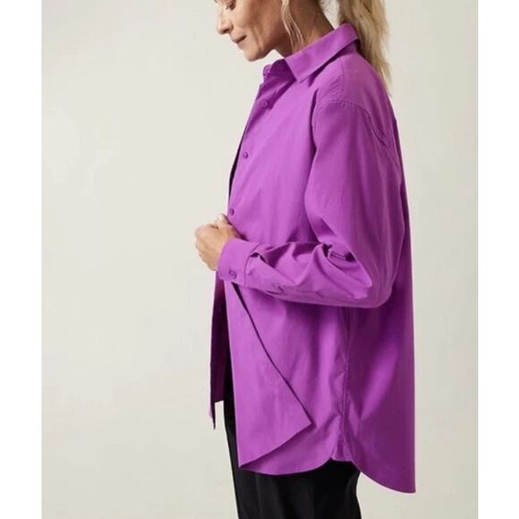 Athleta Performance Oversized Poplin Button-Up Shirt Jazzy Purple Medium Casual - Picture 2 of 9